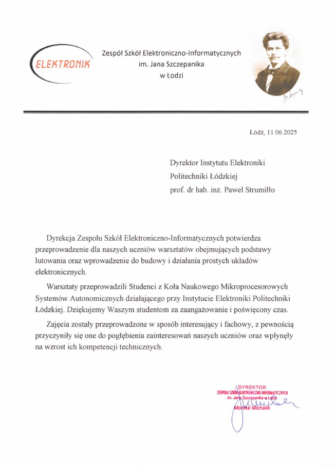 Warsztaty Koła Naukowego MIPSA w Zespole Szkół Elektronicznych i Informatycznych nr 10 w Łodzi