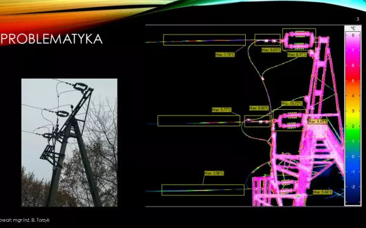 zdjęcie słupa elektrycznego za pomocą zwykłej kamery oraz kamery termowizyjnej