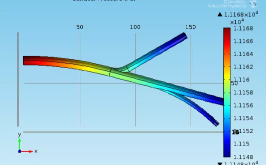 Pressure distribution on the vessel walls determined based on blood flow simulation