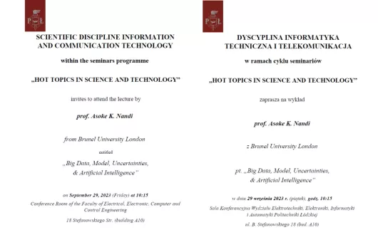 Prof. Asoke K. Nandi - wykład w ramach "Hot Topics in Science and Technology"