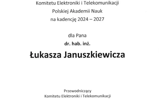 Powołanie na eksperta KEiT PAN dla prof. Łukasza Januszkiewicza