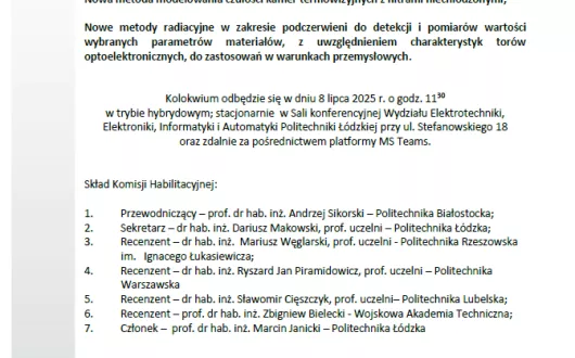 Zaproszenie na kolokwium habilitacyjne dr. inż. Roberta Olbrychta