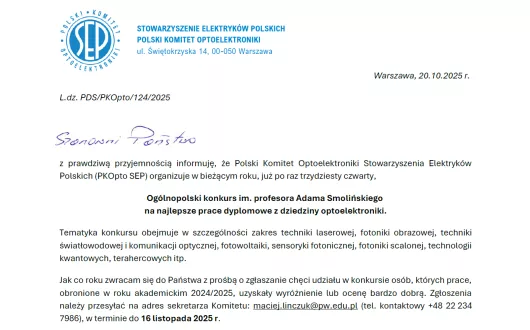 XXXIV edycja Ogólnopolskiego Konkursu im. Profesora Adama Smolińskiego