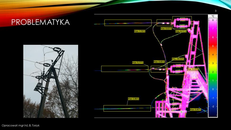 zdjęcie słupa elektrycznego za pomocą zwykłej kamery oraz kamery termowizyjnej