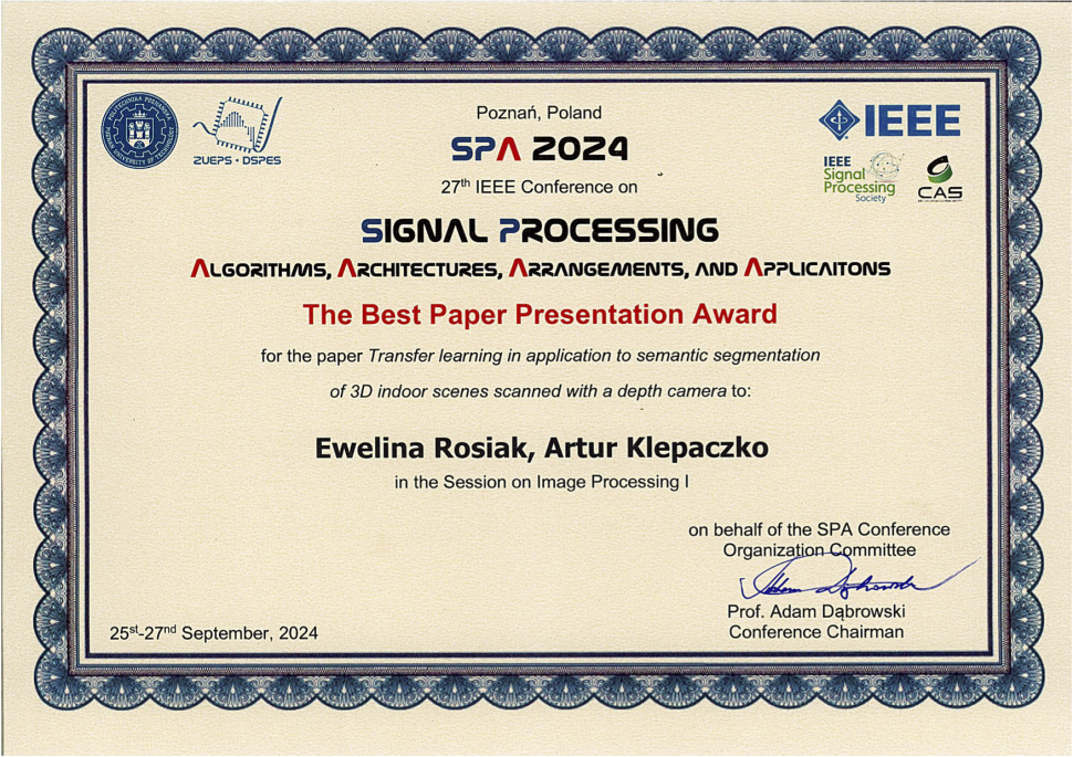 Best Paper Presentation Award in the Session on Image Processing I