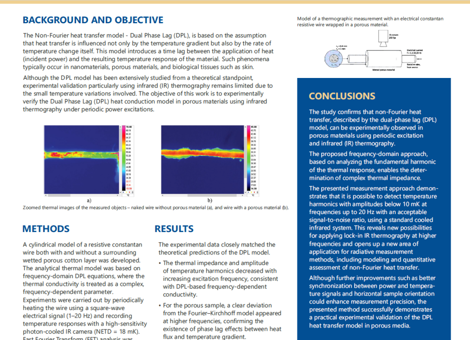 Non-Fourier heat transfer in porous material with experiment using periodic power excitations and IR thermography